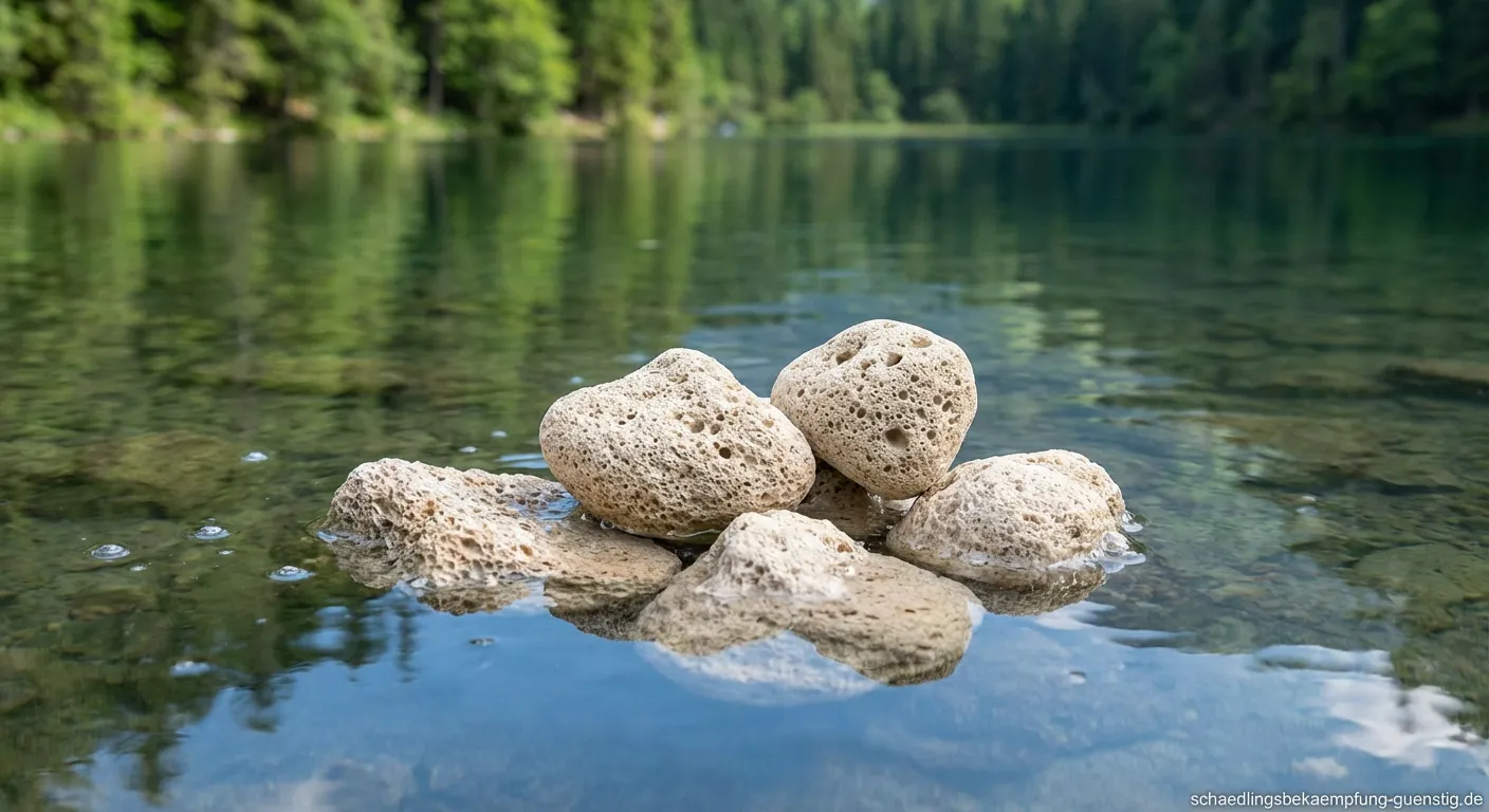 Stück Bimsstein schwimmend auf einer Wasseroberfläche
