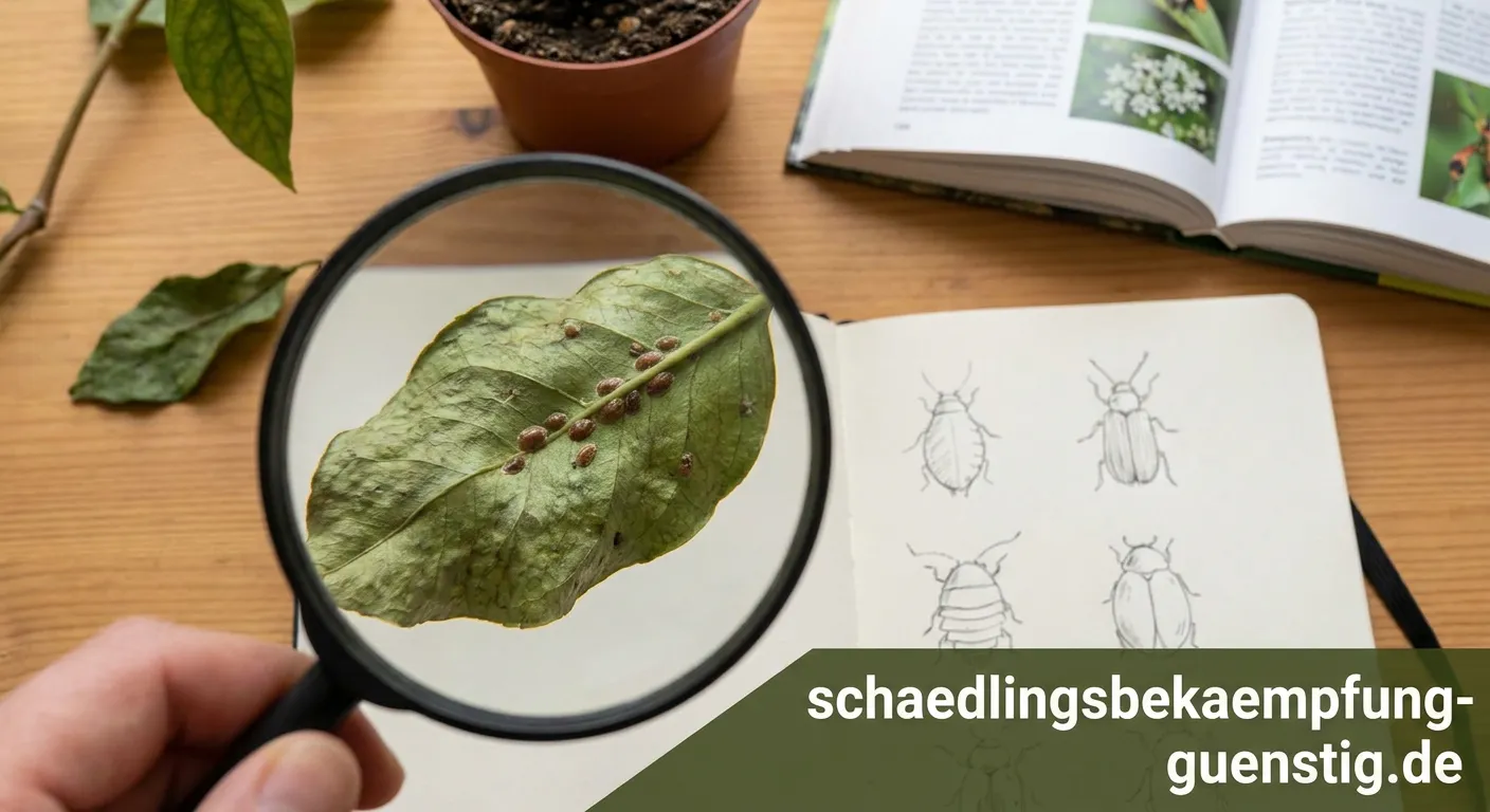 Deckelschildlaus an einer Zimmerpflanze erkennbar am braunen Schild