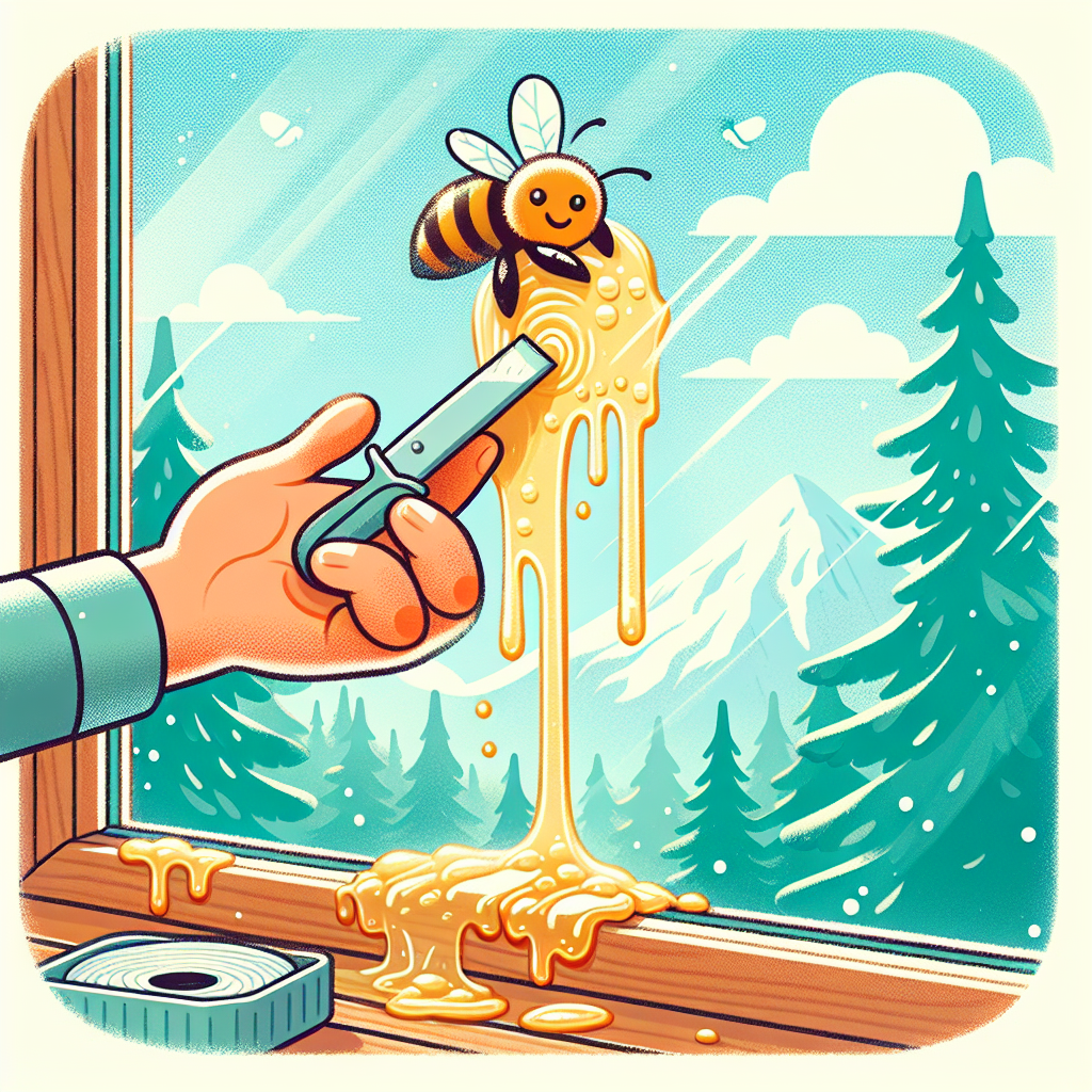 Eine Harzbiene klebt ihr Nest aus Harz an einen Fensterrahmen