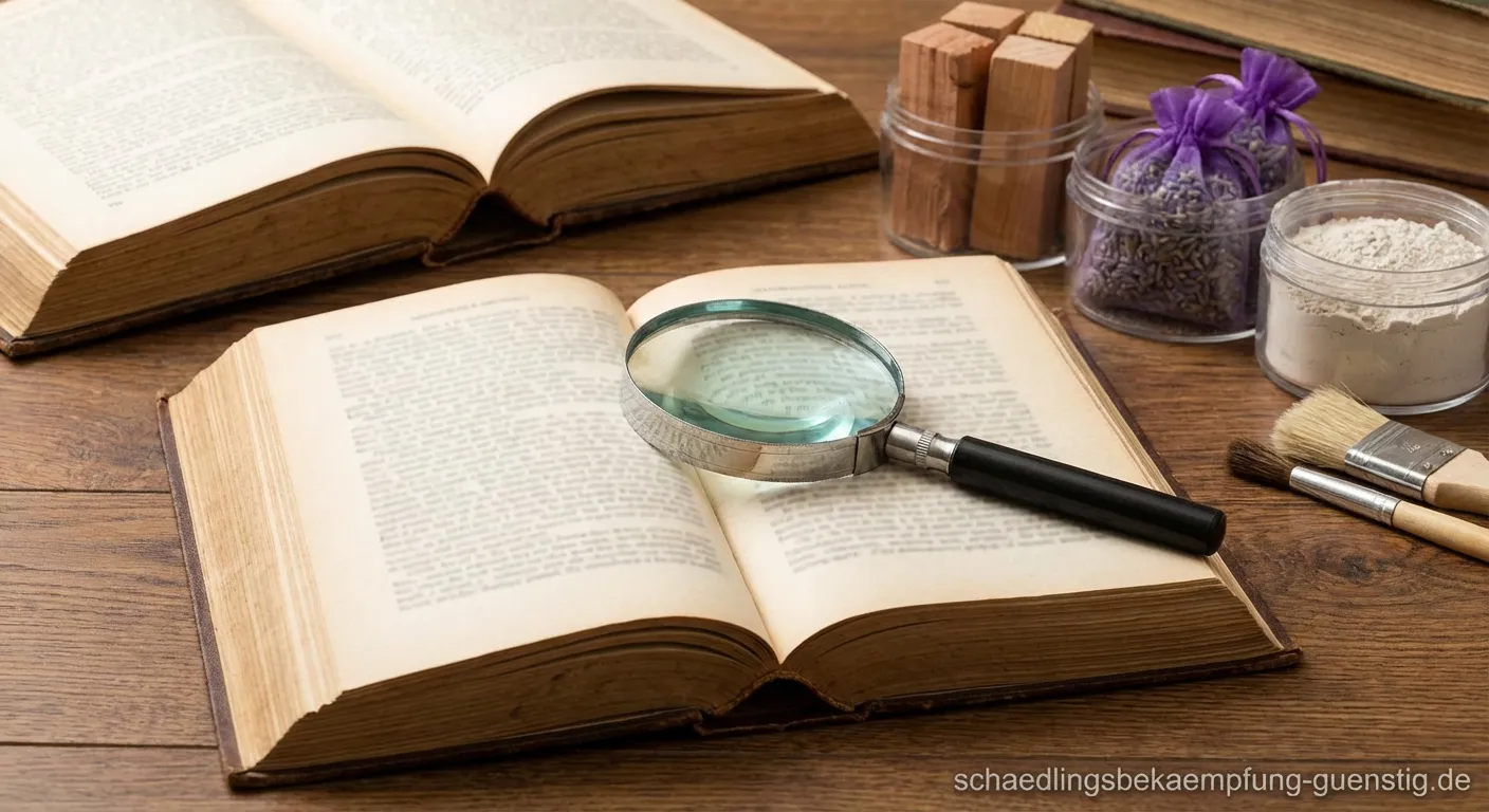 Staubläuse in alten Büchern auf einem Bücherregal