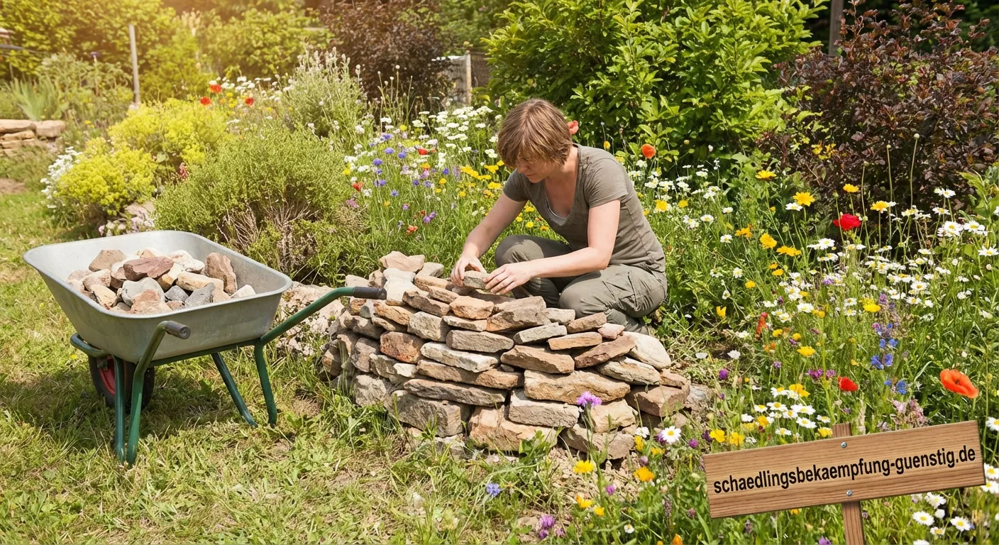 Naturgarten mit großem Steinhaufen für Eidechsen und Insekten
