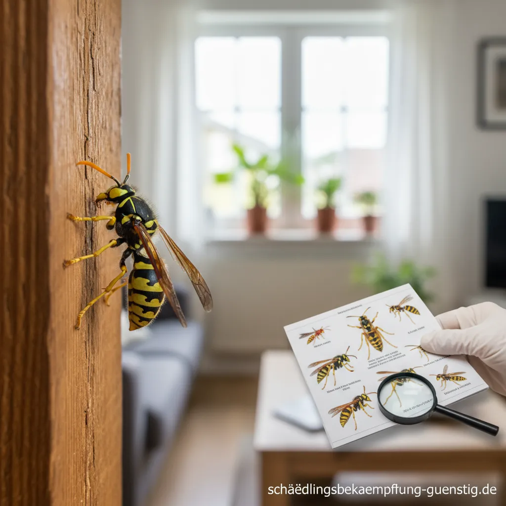 Nahaufnahme einer Waldwespe auf einem Blatt